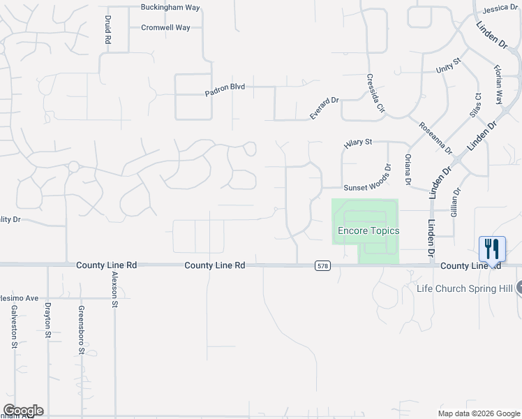 map of restaurants, bars, coffee shops, grocery stores, and more near 11894 Valley Falls Loop in Spring Hill