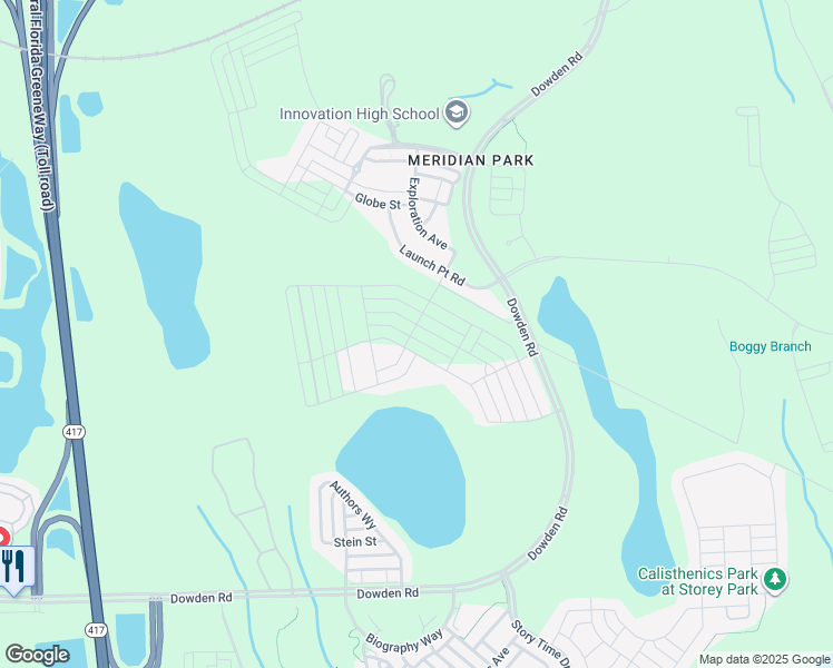 map of restaurants, bars, coffee shops, grocery stores, and more near 10229 Authors Way in Orlando