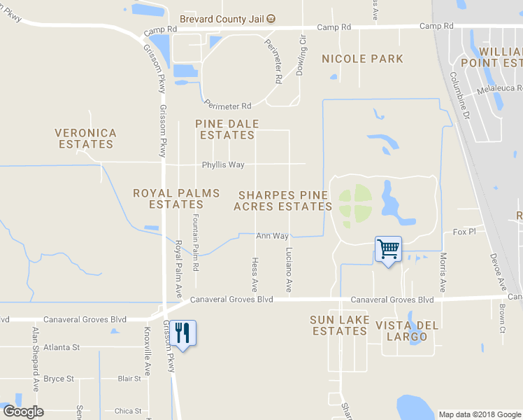 map of restaurants, bars, coffee shops, grocery stores, and more near 4120 Hess Avenue in Cocoa