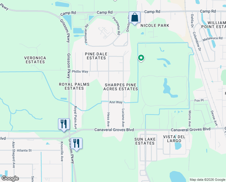 map of restaurants, bars, coffee shops, grocery stores, and more near 4120 Hess Avenue in Cocoa
