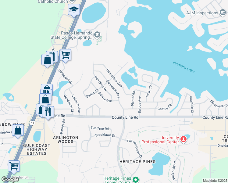 map of restaurants, bars, coffee shops, grocery stores, and more near 249 Dartmouth Avenue in Spring Hill