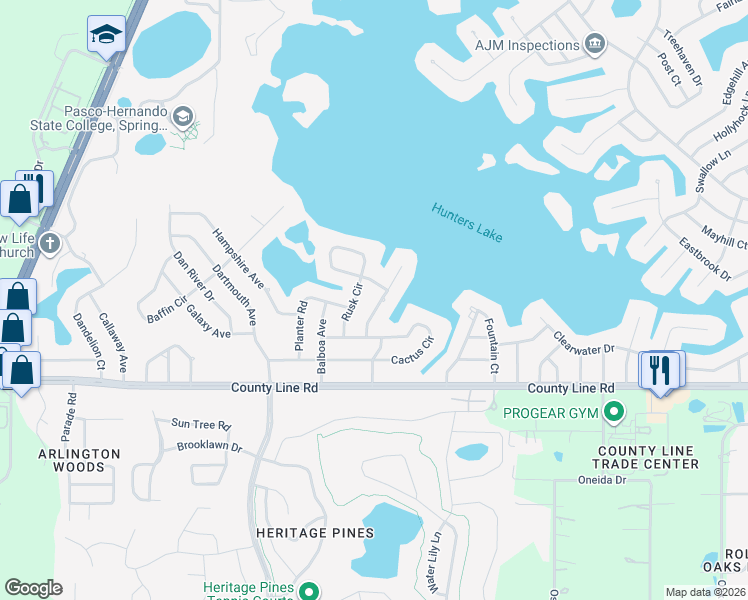 map of restaurants, bars, coffee shops, grocery stores, and more near 235 Eastpoint Court in Spring Hill