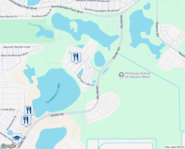 map of restaurants, bars, coffee shops, grocery stores, and more near 7279 Duxbury Lane in Winter Garden