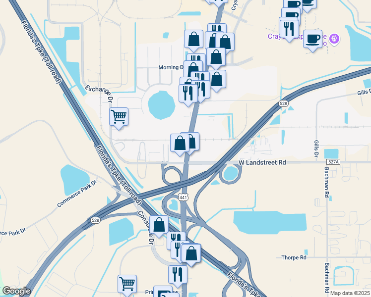 map of restaurants, bars, coffee shops, grocery stores, and more near 8820 South Orange Blossom Trail in Orlando