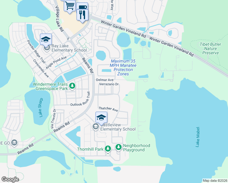 map of restaurants, bars, coffee shops, grocery stores, and more near 11813 Chateaubriand Avenue in Orlando