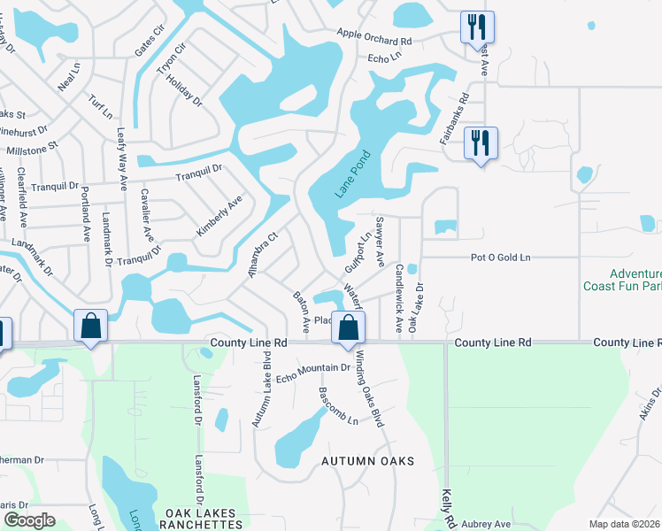 map of restaurants, bars, coffee shops, grocery stores, and more near 254 Waterfall Drive in Spring Hill