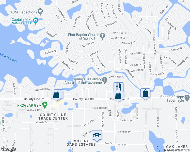map of restaurants, bars, coffee shops, grocery stores, and more near 290 Canby Circle in Spring Hill