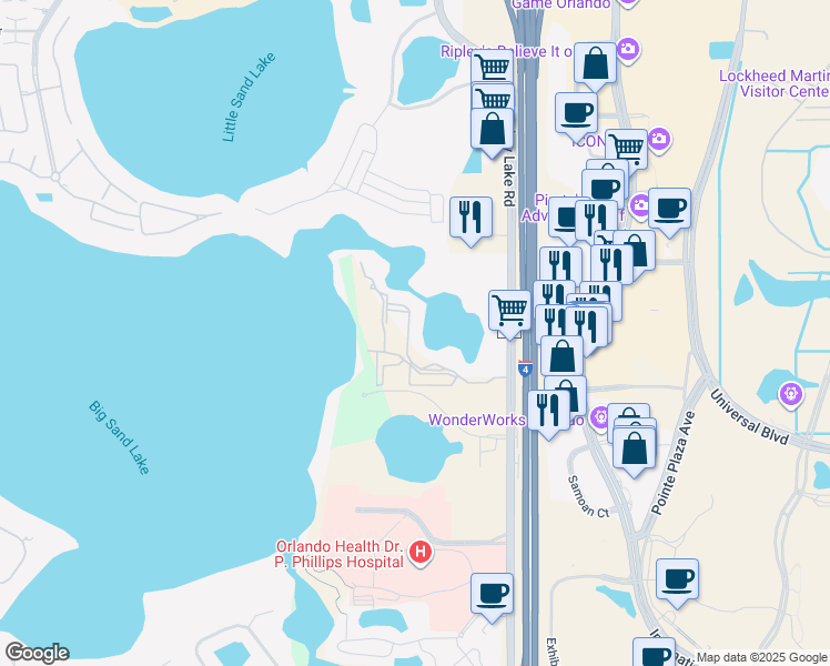map of restaurants, bars, coffee shops, grocery stores, and more near 8837 Latrec Avenue in Orlando