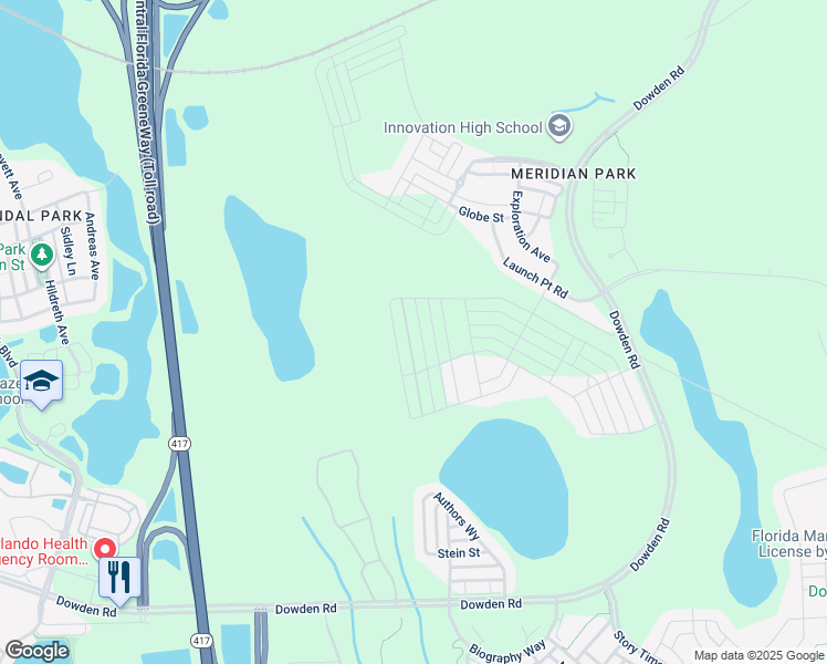 map of restaurants, bars, coffee shops, grocery stores, and more near 10220 Authors Way in Orlando