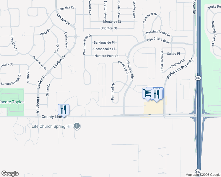 map of restaurants, bars, coffee shops, grocery stores, and more near 241 Fairmont Drive in Spring Hill