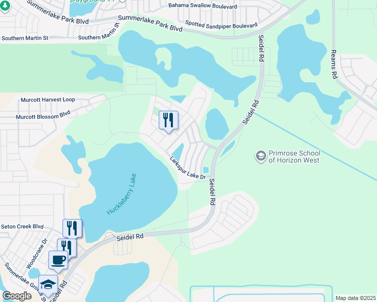 map of restaurants, bars, coffee shops, grocery stores, and more near Half Moon Lake Drive in Winter Garden