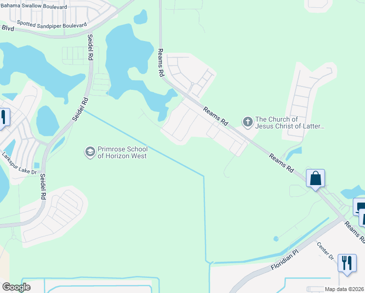 map of restaurants, bars, coffee shops, grocery stores, and more near 13956 Reams Road in Windermere