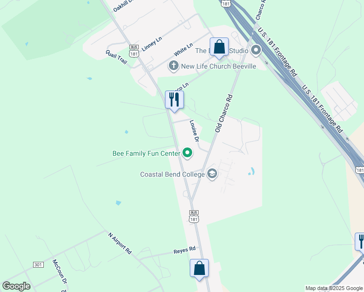 map of restaurants, bars, coffee shops, grocery stores, and more near 4101 North Saint Marys Street in Beeville