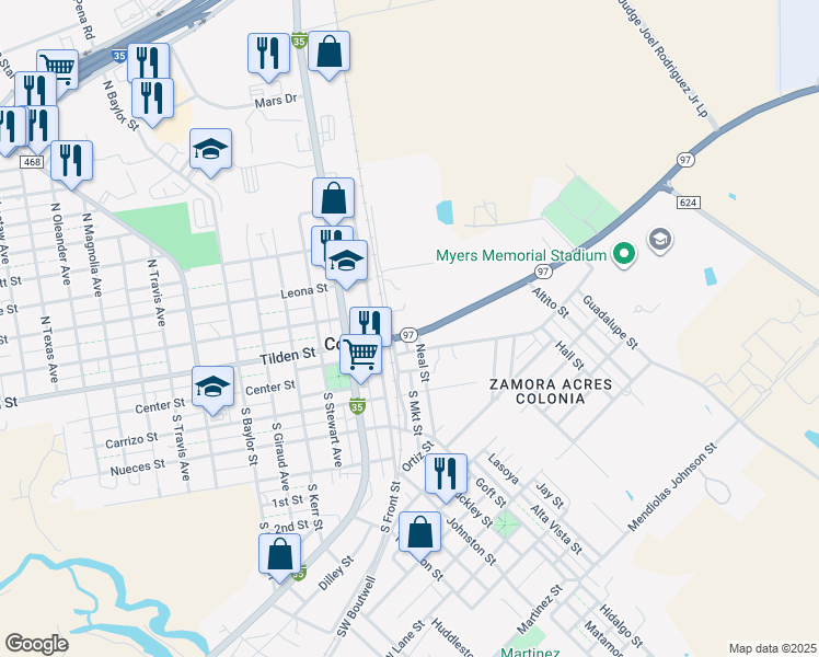 map of restaurants, bars, coffee shops, grocery stores, and more near 4 Texas 97 in Cotulla
