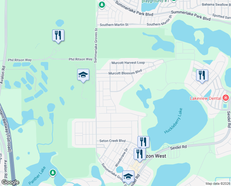 map of restaurants, bars, coffee shops, grocery stores, and more near 15724 Murcott Harvest Loop in Winter Garden