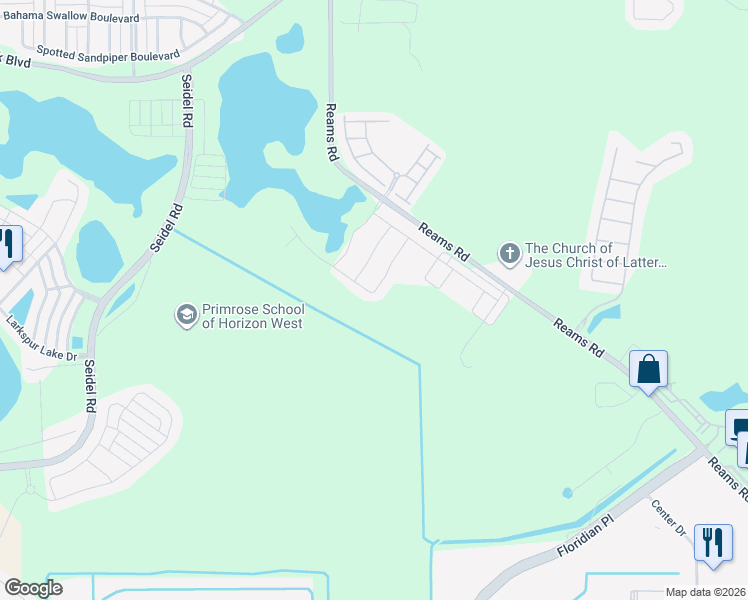 map of restaurants, bars, coffee shops, grocery stores, and more near 13956 Reams Road in Windermere