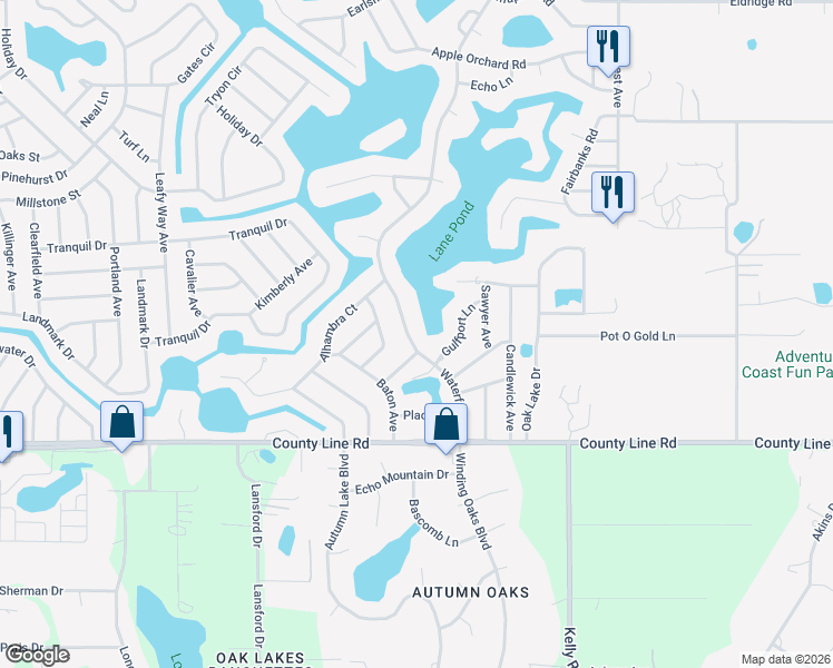 map of restaurants, bars, coffee shops, grocery stores, and more near 254 Waterfall Drive in Spring Hill