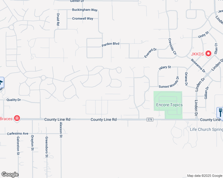 map of restaurants, bars, coffee shops, grocery stores, and more near 11832 Valley Falls Loop in Spring Hill