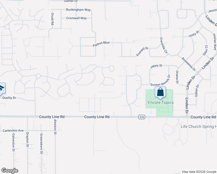 map of restaurants, bars, coffee shops, grocery stores, and more near 11894 Valley Falls Loop in Spring Hill