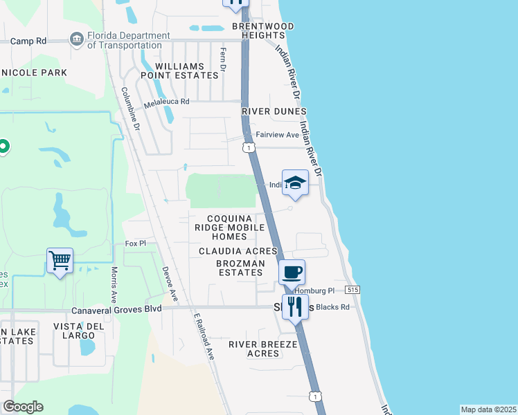 map of restaurants, bars, coffee shops, grocery stores, and more near 400 Sanddollar Lane in Cocoa