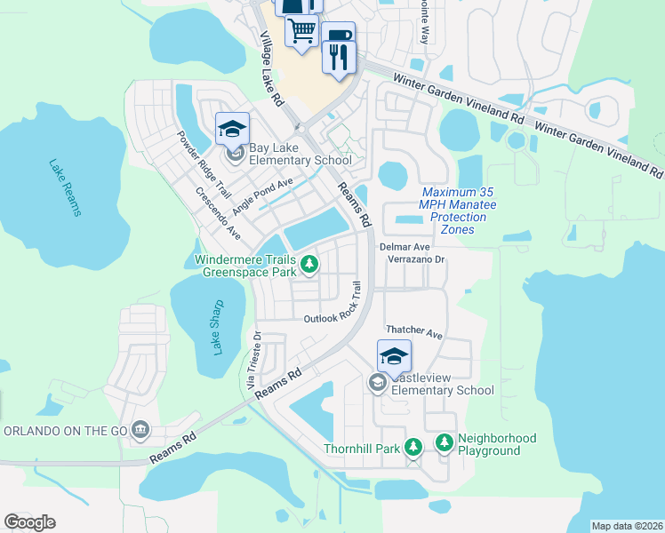 map of restaurants, bars, coffee shops, grocery stores, and more near 9059 Reflection Pointe Drive in Windermere