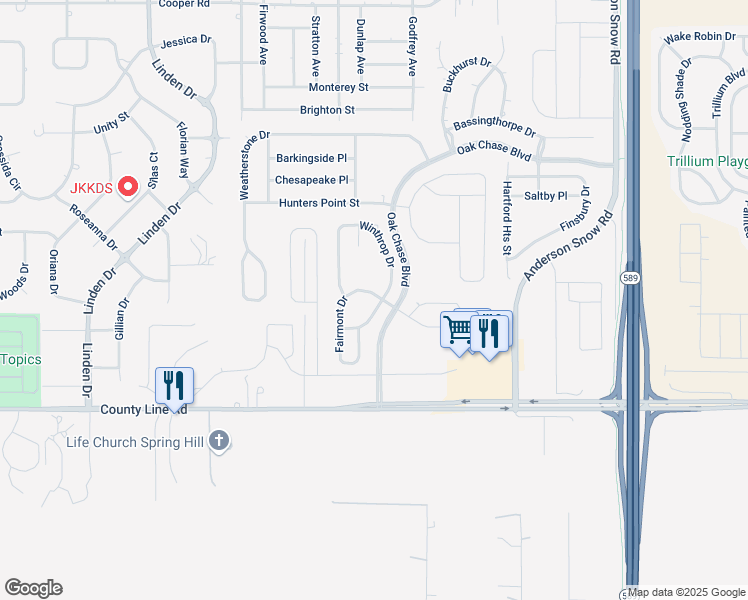 map of restaurants, bars, coffee shops, grocery stores, and more near 335 Winthrop Drive in Spring Hill