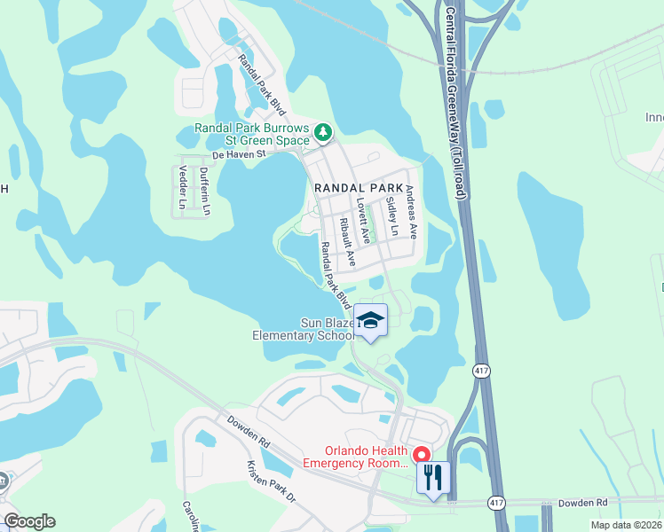 map of restaurants, bars, coffee shops, grocery stores, and more near 8883 Randal Park Boulevard in Orlando