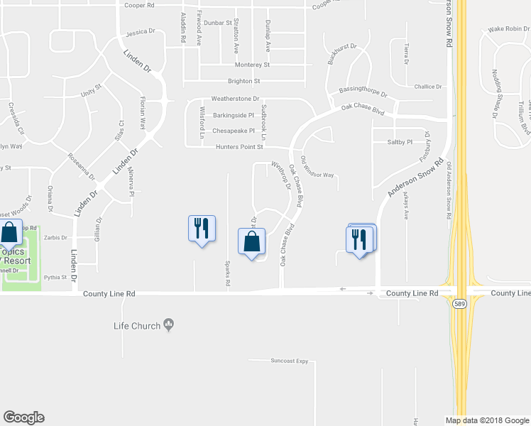map of restaurants, bars, coffee shops, grocery stores, and more near 336 Fairmont Drive in Spring Hill