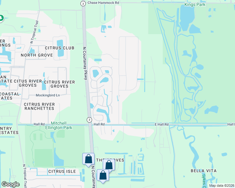 map of restaurants, bars, coffee shops, grocery stores, and more near 5270 Hebron Drive in Merritt Island
