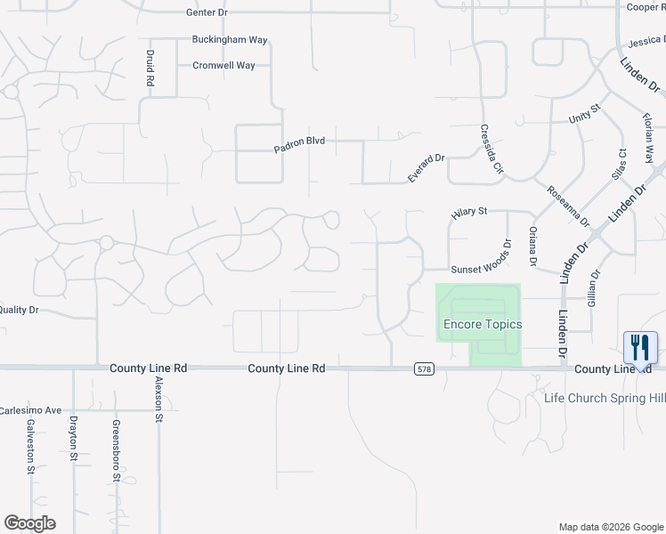 map of restaurants, bars, coffee shops, grocery stores, and more near 11959 Valley Falls Loop in Spring Hill