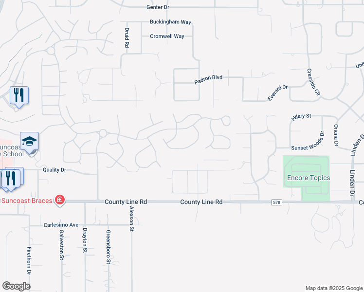 map of restaurants, bars, coffee shops, grocery stores, and more near 11679 New Haven Drive in Spring Hill