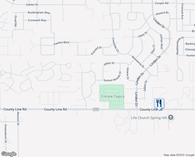 map of restaurants, bars, coffee shops, grocery stores, and more near 12375 Sunset Woods Drive in Spring Hill