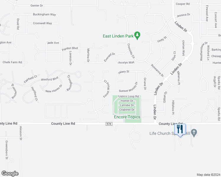 map of restaurants, bars, coffee shops, grocery stores, and more near 12375 Sunset Woods Drive in Spring Hill