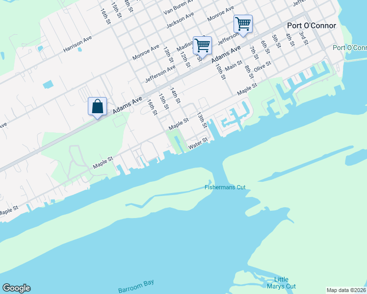 map of restaurants, bars, coffee shops, grocery stores, and more near 1 Pirates Cove in Port O'Connor
