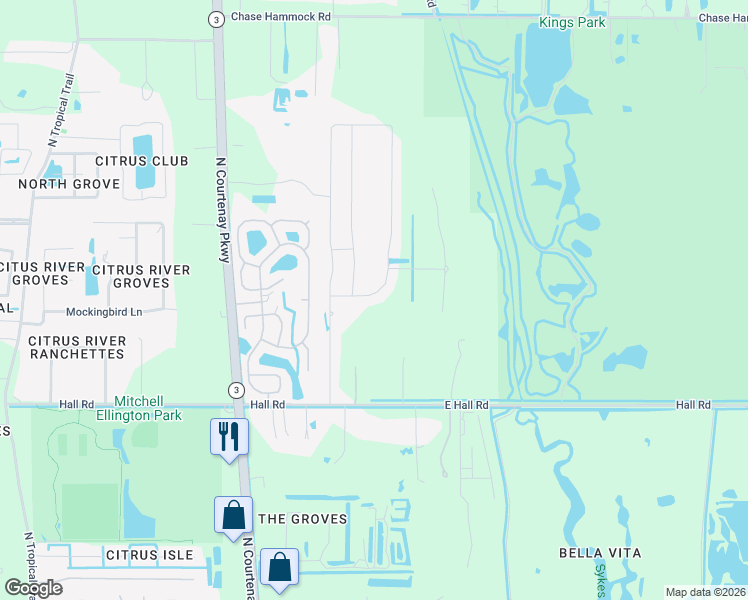 map of restaurants, bars, coffee shops, grocery stores, and more near 5270 Hebron Drive in Merritt Island