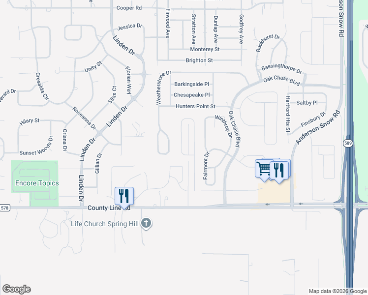 map of restaurants, bars, coffee shops, grocery stores, and more near 675 Argyll Drive in Spring Hill
