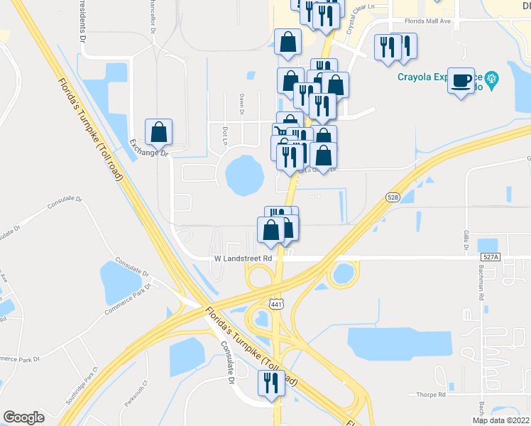map of restaurants, bars, coffee shops, grocery stores, and more near 8700 South Orange Blossom Trail in Orlando