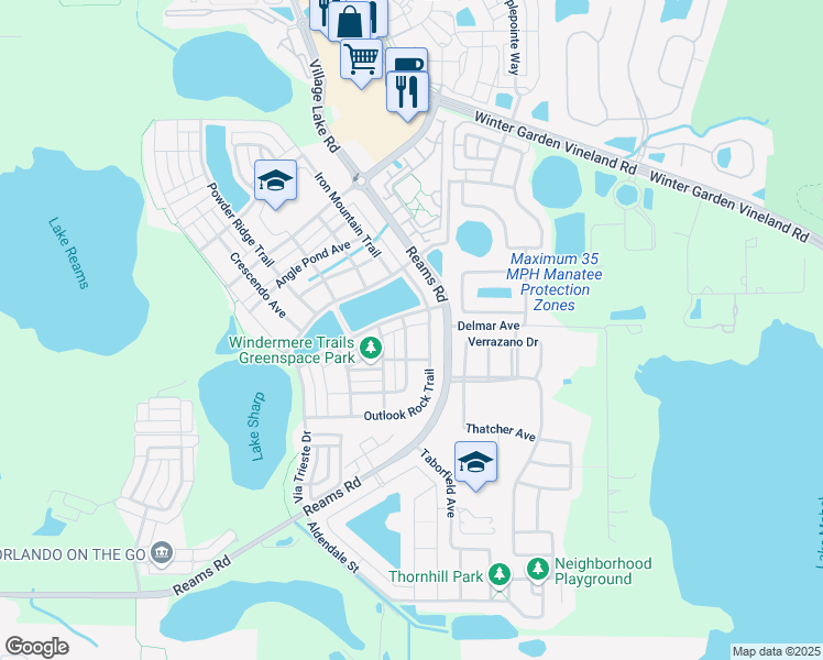 map of restaurants, bars, coffee shops, grocery stores, and more near 9005 Reflection Pointe Drive in Windermere