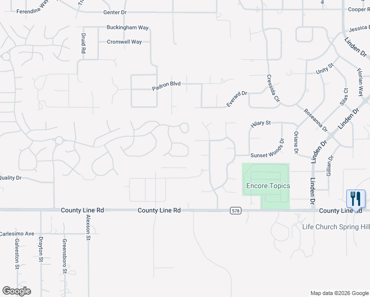 map of restaurants, bars, coffee shops, grocery stores, and more near 11959 Valley Falls Loop in Spring Hill