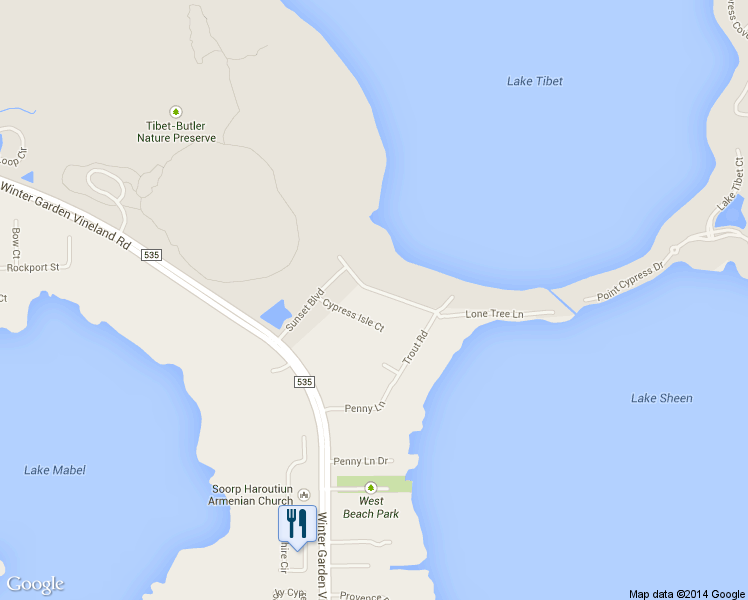 map of restaurants, bars, coffee shops, grocery stores, and more near 10346 Trout Road in Orlando