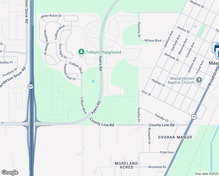 map of restaurants, bars, coffee shops, grocery stores, and more near 384 Korbus Road in Masaryktown