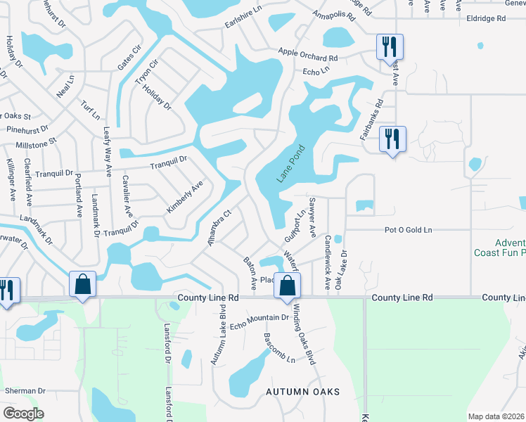map of restaurants, bars, coffee shops, grocery stores, and more near 310 Waterfall Drive in Spring Hill