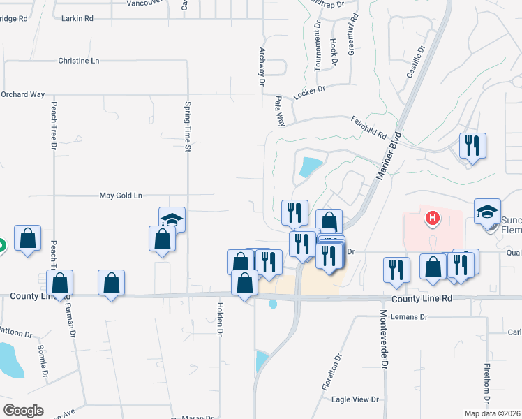 map of restaurants, bars, coffee shops, grocery stores, and more near 281 Royal Palm Way in Spring Hill