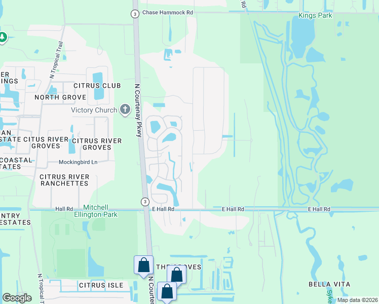 map of restaurants, bars, coffee shops, grocery stores, and more near 4580 Hebron Drive in Merritt Island