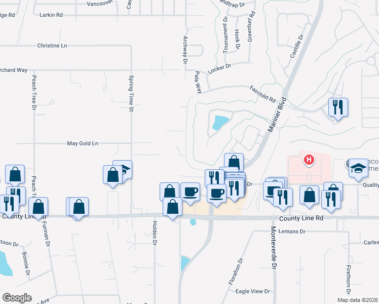 map of restaurants, bars, coffee shops, grocery stores, and more near 281 Royal Palm Way in Spring Hill