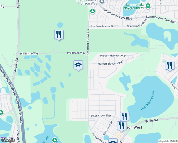 map of restaurants, bars, coffee shops, grocery stores, and more near 7153 Summerlake Groves Street in Winter Garden