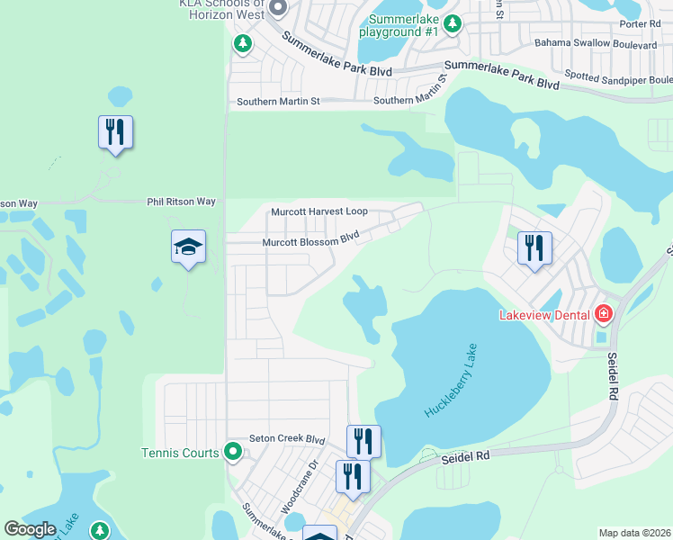 map of restaurants, bars, coffee shops, grocery stores, and more near 15448 Sweet Orange Avenue in Winter Garden