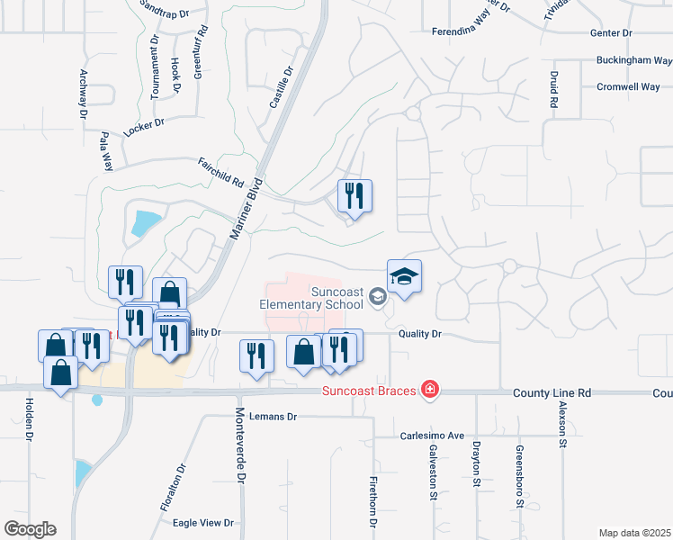 map of restaurants, bars, coffee shops, grocery stores, and more near 11152 Heathrow Avenue in Spring Hill