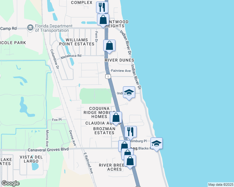 map of restaurants, bars, coffee shops, grocery stores, and more near 400 Sanddollar Lane in Cocoa