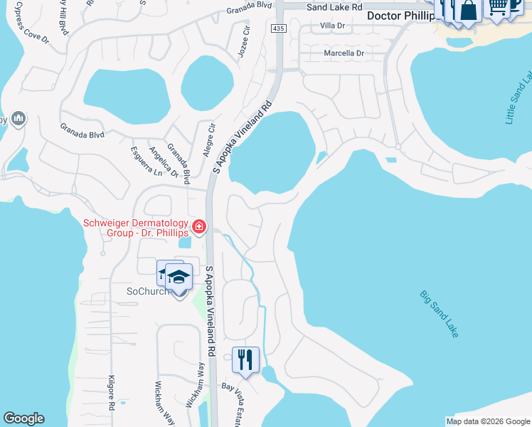 map of restaurants, bars, coffee shops, grocery stores, and more near 8707 Bay Harbour Boulevard in Orlando